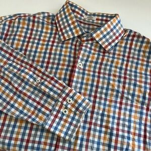 Peter Millar Men’s Long Sleeve Plaid Button‎ Down Large brown red blue